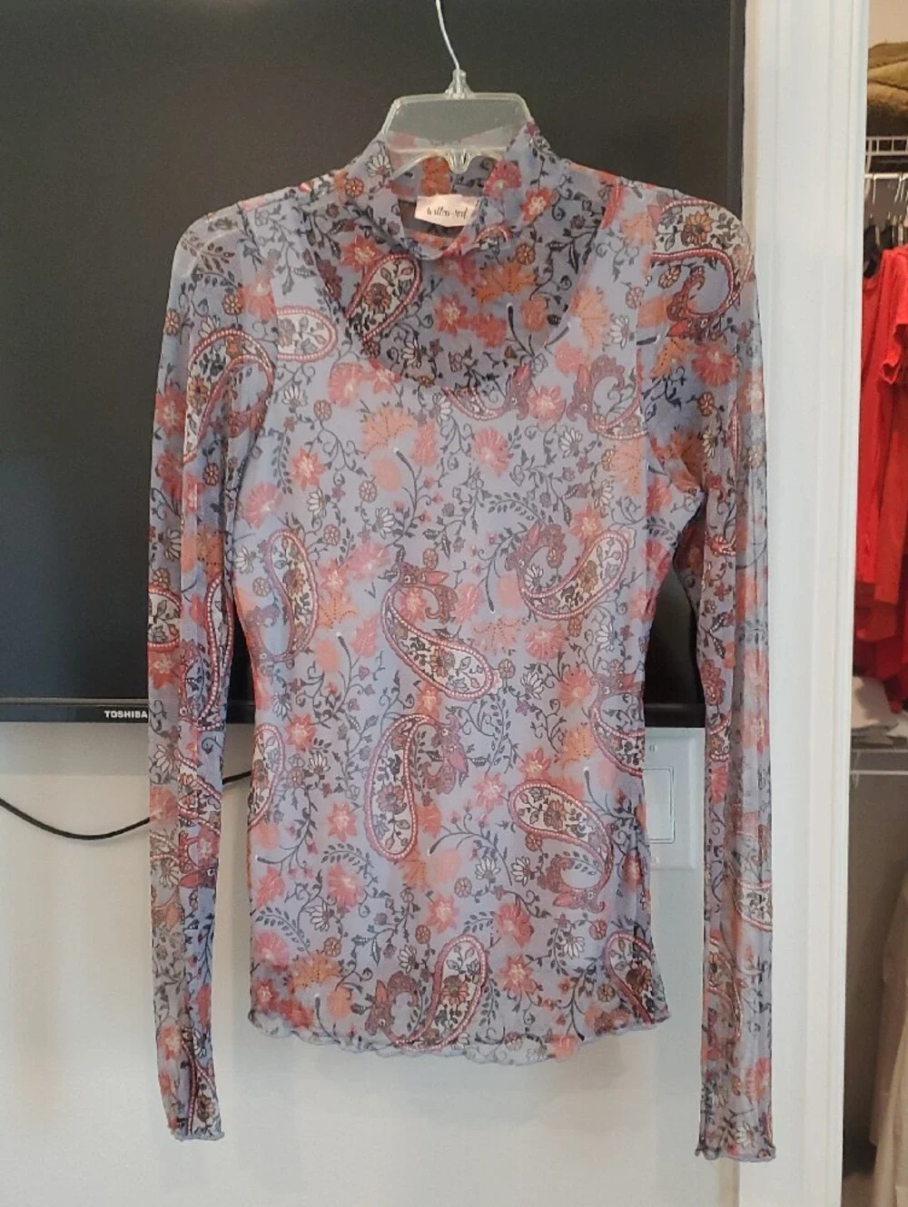 Willow Lavender Paisley Floral Long Sleeve Tee with Orange Accents